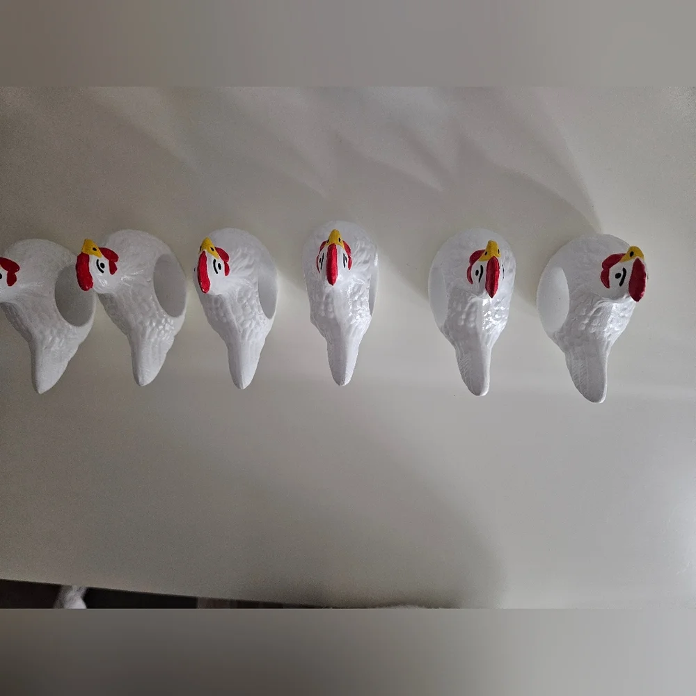 White Ceramic Hand Painted Chicken Napkin Holders x 6